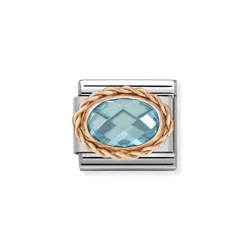 NOMINATION Classic Rose Gold & Light Blue CZ Oval Charm - Bumbletree Ltd