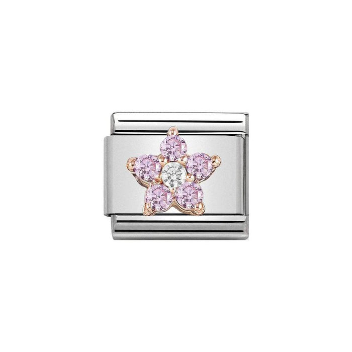 NOMINATION Classic Rose Gold Pink & White CZ Flower Charm - Bumbletree Ltd