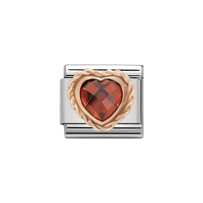 NOMINATION Classic Rose Gold & Red CZ Heart Charm - Bumbletree Ltd