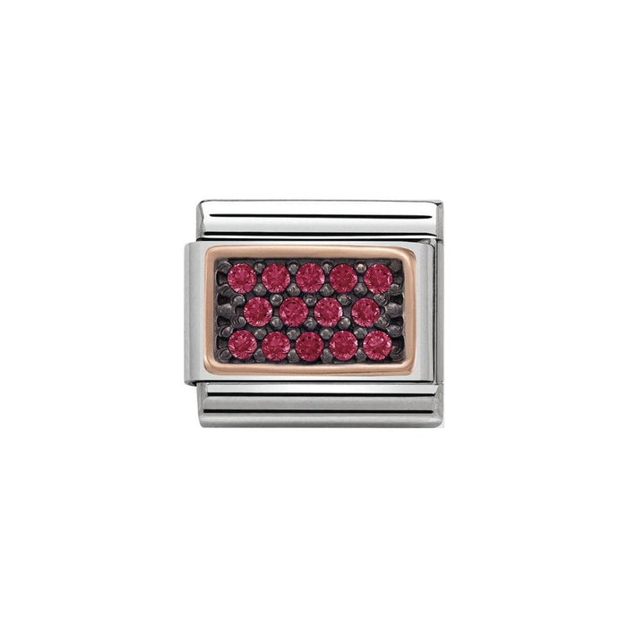 NOMINATION Classic Rose Gold & Red CZ Rectangle Charm - Bumbletree Ltd