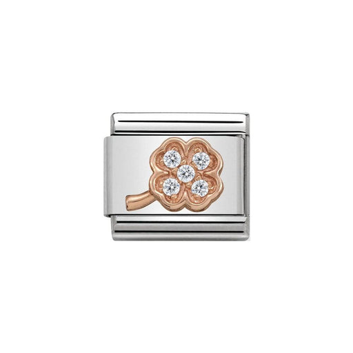 NOMINATION Classic Rose Gold & White CZ Clover Charm - Bumbletree Ltd