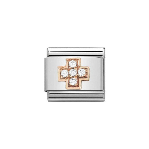 NOMINATION Classic Rose Gold & White CZ Cross Charm - Bumbletree Ltd