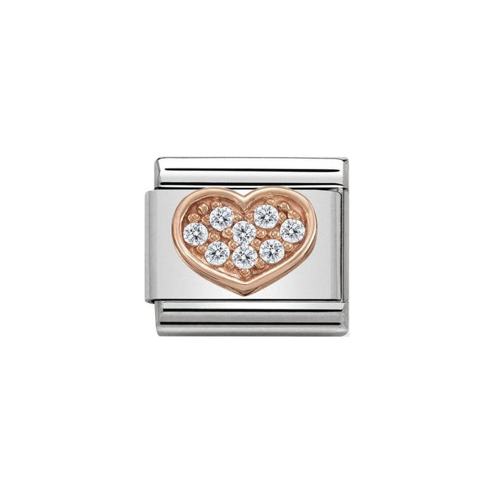 NOMINATION Classic Rose Gold & White CZ Heart Charm - Bumbletree Ltd