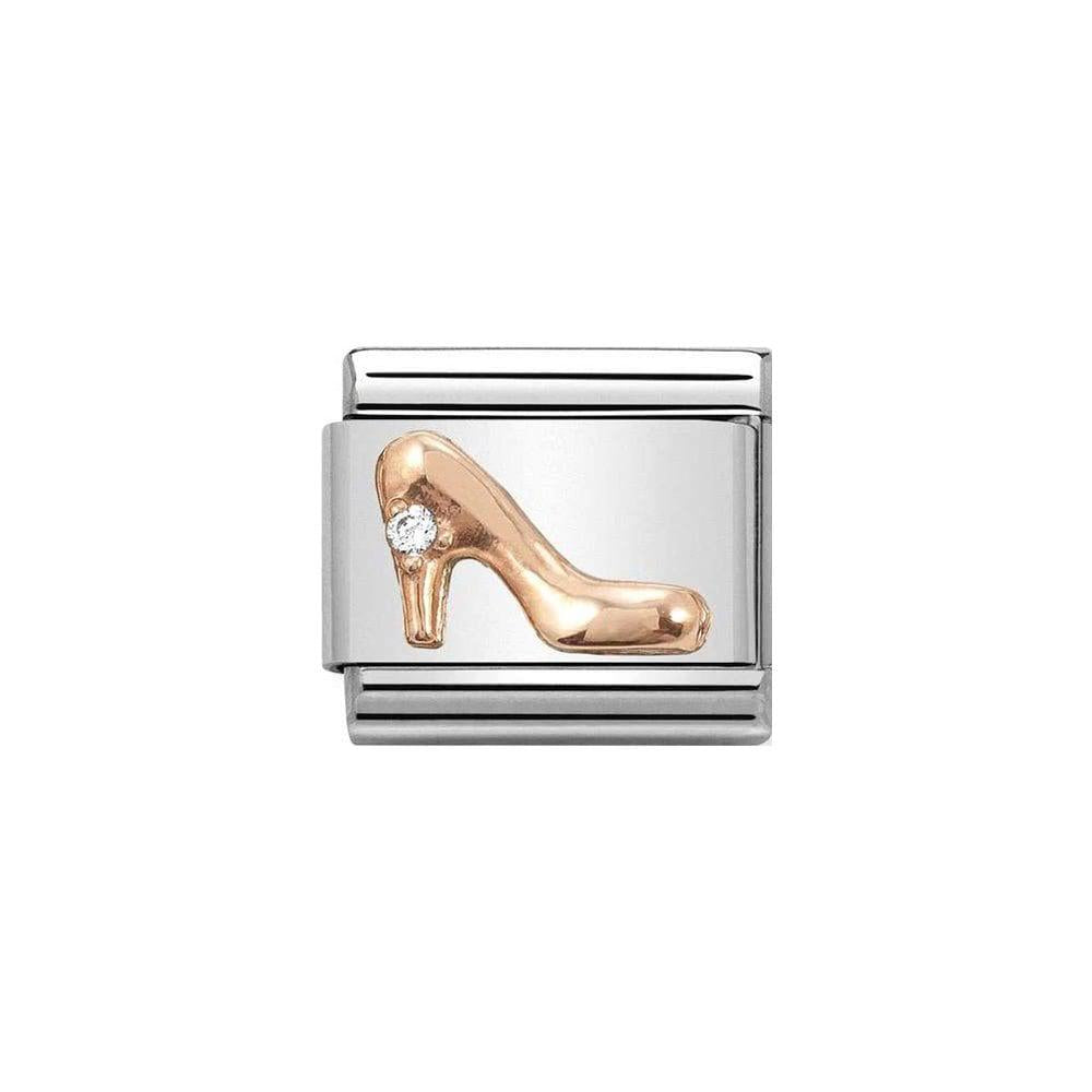 Nomination Classic Rose Gold Plates Ballet Shoes With Pink Flowers Charm