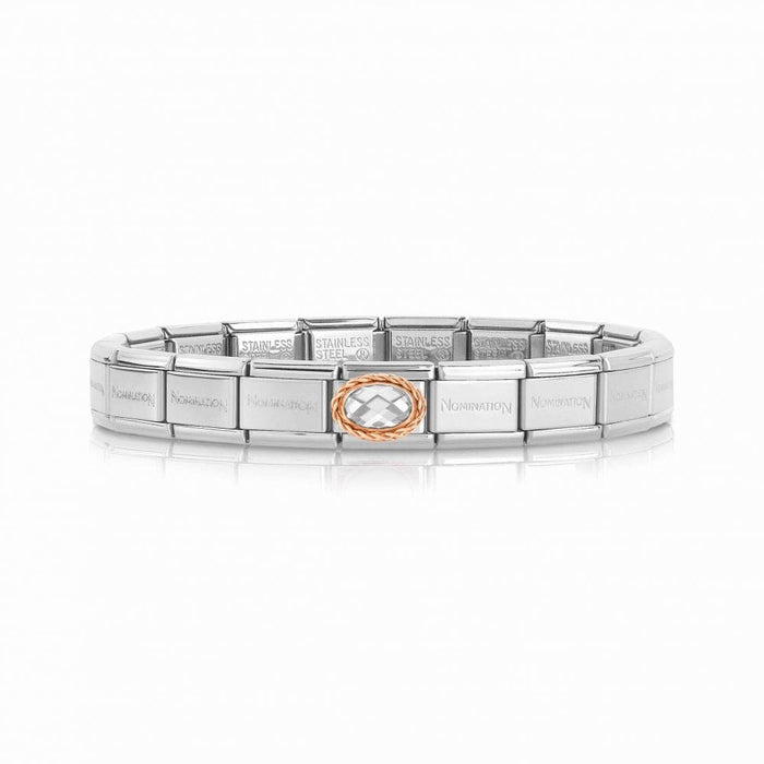 NOMINATION Classic Rose Gold & White CZ Oval Charm - Bumbletree Ltd