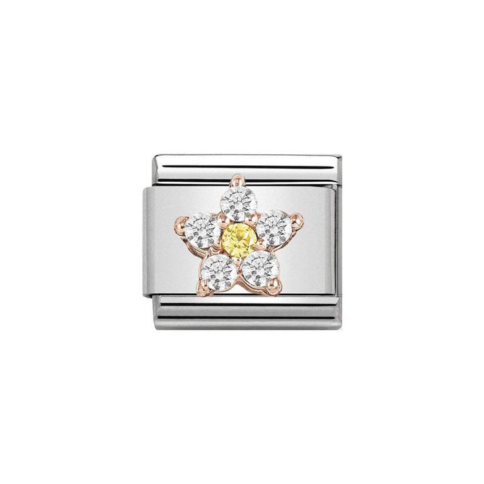 NOMINATION Classic Rose Gold White & Yellow CZ Flower Charm - Bumbletree Ltd