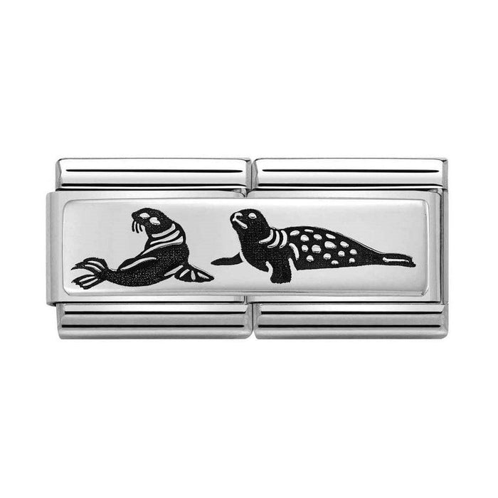 NOMINATION Classic Silver & Black Seals Double Charm - Bumbletree Ltd