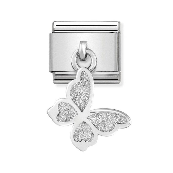 NOMINATION Classic Silver Glitter Butterfly Drop Charm - Bumbletree Ltd