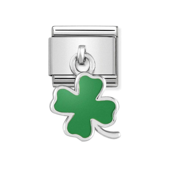 NOMINATION Classic Silver & Green Four Leaf Clover Drop Charm - Bumbletree Ltd