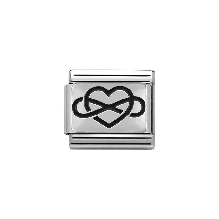 NOMINATION Classic Silver Infinity Black Heart Charm - Bumbletree Ltd
