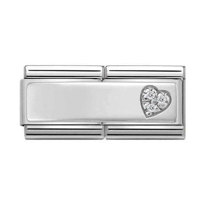 NOMINATION Classic Silver Plate with CZ Heart Double Charm - Bumbletree Ltd