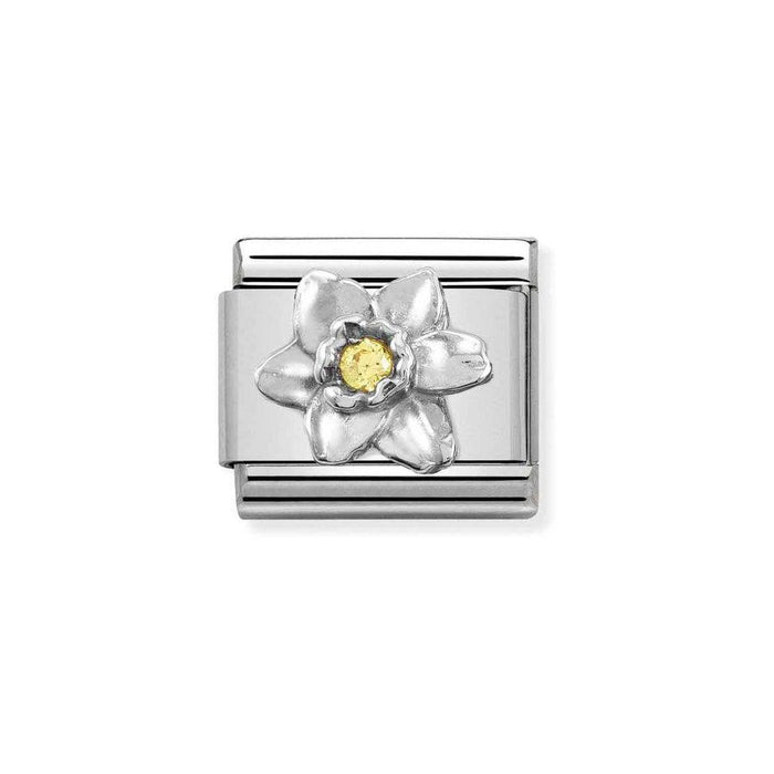 NOMINATION Classic Silver & Swarovski Zirconia Daffodil Charm - Bumbletree Ltd