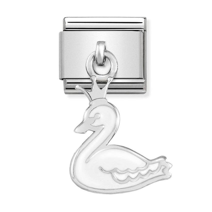 NOMINATION Classic Silver & White Swan with Crown Drop Charm - Bumbletree Ltd