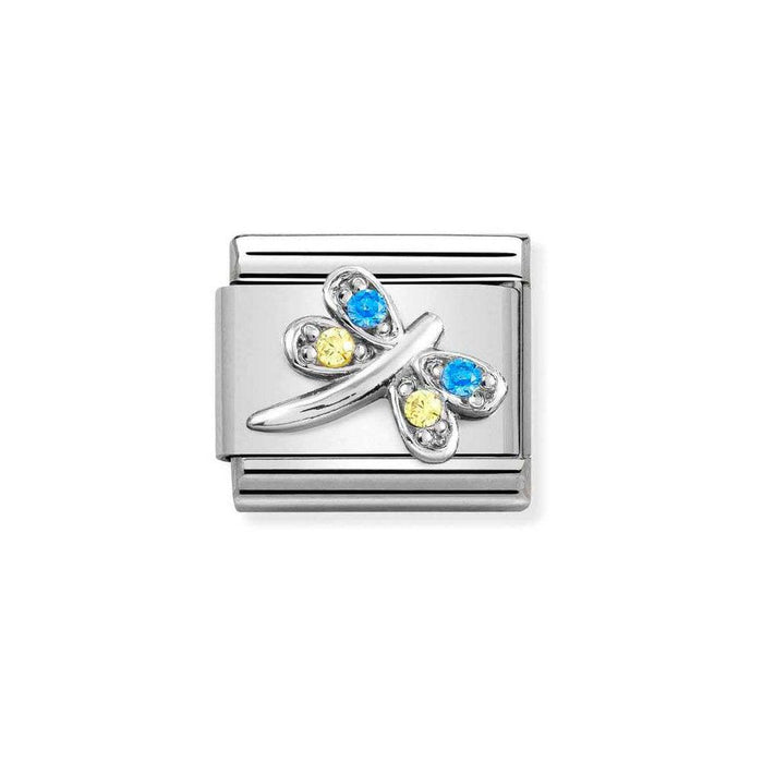 NOMINATION Classic Silver with Blue & Yellow CZ Dragonfly Charm - Bumbletree Ltd