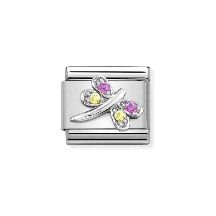 NOMINATION Classic Silver with Lilac & Yellow CZ Dragonfly Charm - Bumbletree Ltd