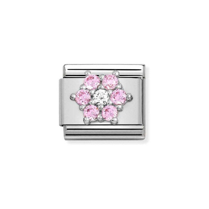 NOMINATION Classic Silver with Pink & White CZ Flower Charm - Bumbletree Ltd