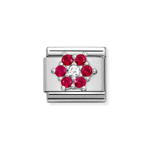 NOMINATION Classic Silver with Red & White CZ Flower Charm - Bumbletree Ltd