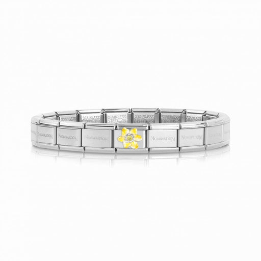 NOMINATION Classic Silver & Yellow CZ Daffodil Flower Charm - Bumbletree Ltd