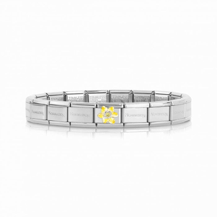 NOMINATION Classic Silver & Yellow CZ Daffodil Flower Charm - Bumbletree Ltd