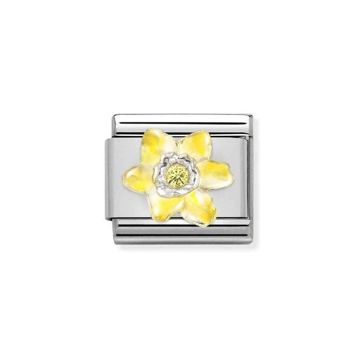 NOMINATION Classic Silver & Yellow CZ Daffodil Flower Charm - Bumbletree Ltd