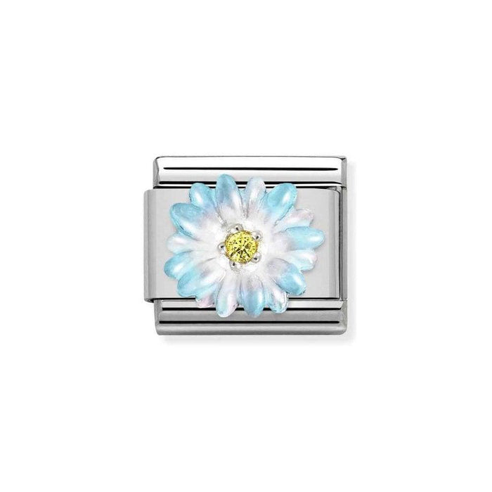 NOMINATION Classic Silver & Yellow CZ Light Blue Flower Charm - Bumbletree Ltd