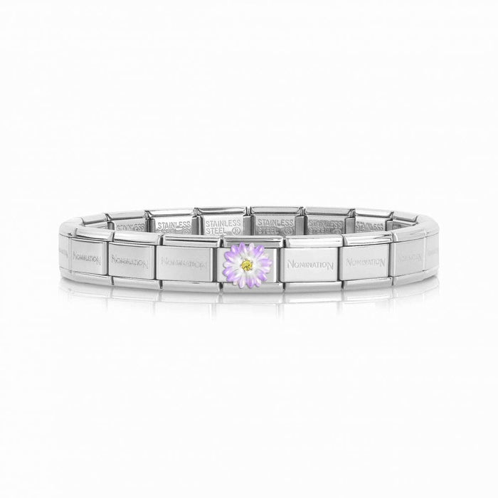 NOMINATION Classic Silver & Yellow CZ Purple Flower Charm - Bumbletree Ltd