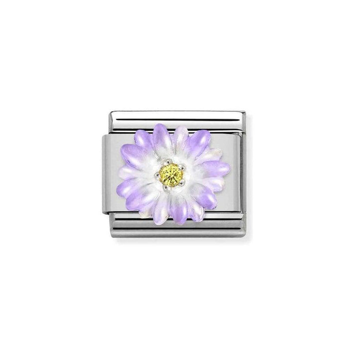 NOMINATION Classic Silver & Yellow CZ Purple Flower Charm - Bumbletree Ltd