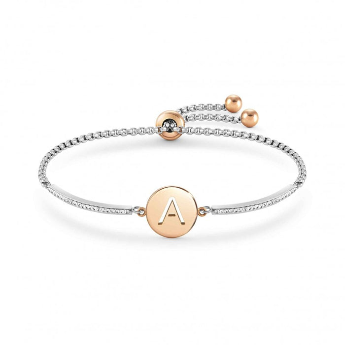 NOMINATION Milleluci Letters Stainless Steel with White CZ & Rose Gold A Bracelet - Jewellery - Nomination - Bumbletree