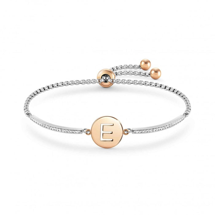 NOMINATION Milleluci Letters Stainless Steel with White CZ & Rose Gold E Bracelet - Jewellery - Nomination - Bumbletree