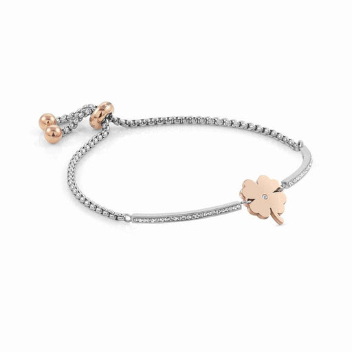 NOMINATION Milleluci Stainless Steel & Rose Gold PVD with White Pave CZ Four Leaf Clover Bracelet - Bumbletree Ltd