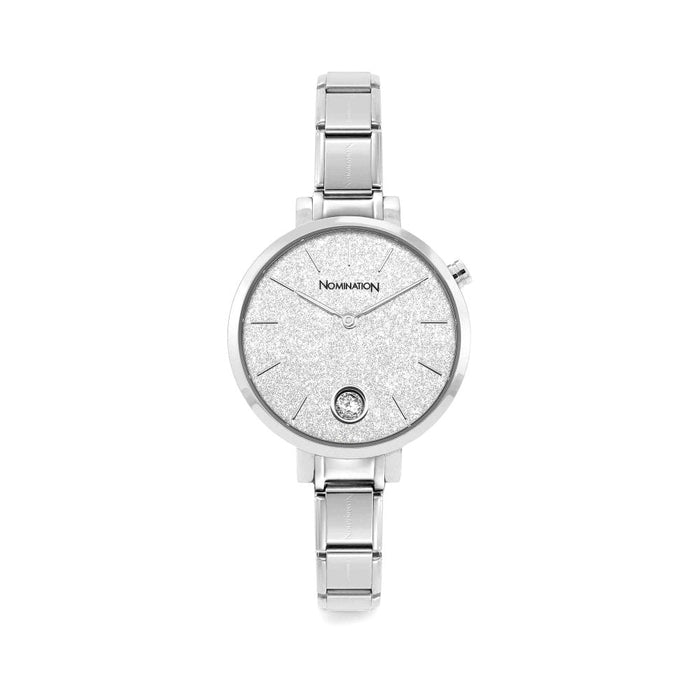 NOMINATION Paris Classic Stainless Steel with CZ & Silver Glitter Round Dial Watch - Bumbletree Ltd