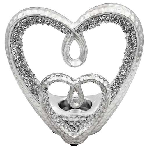 Two Heart Silver Sparkle Tea Light Holder - Bumbletree Ltd
