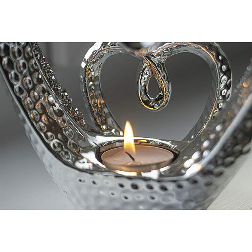 Two Heart Silver Sparkle Tea Light Holder - Bumbletree Ltd